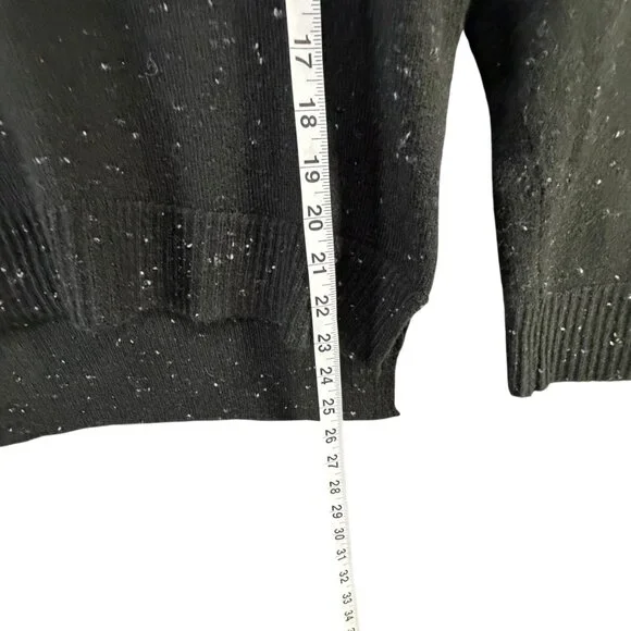 Evereve Harlow Knit Sweater S Black Speckled V Neck Drop Shoulder Pullover Cozy - Picture 9 of 12